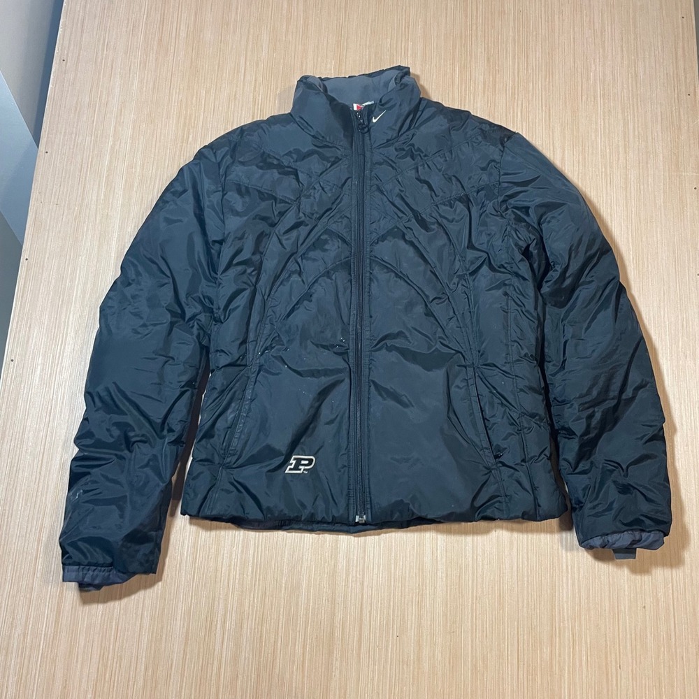 Nike Puffer Jacket Women Purdue Boilermakers Black Quilted Full Zip Large